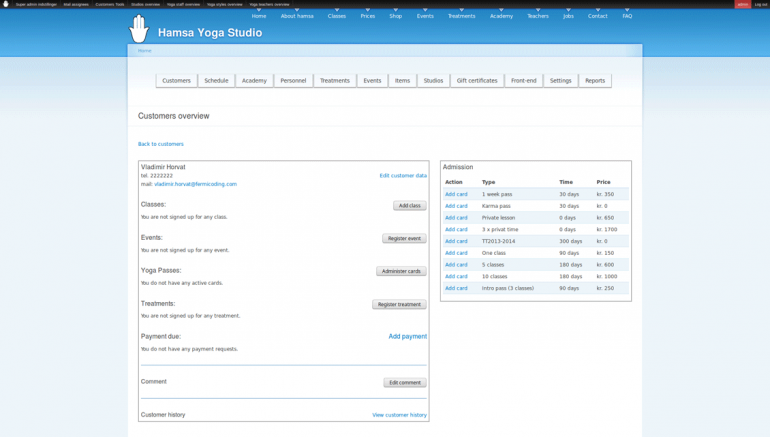 HamsaYoga website, custom made easily managed system