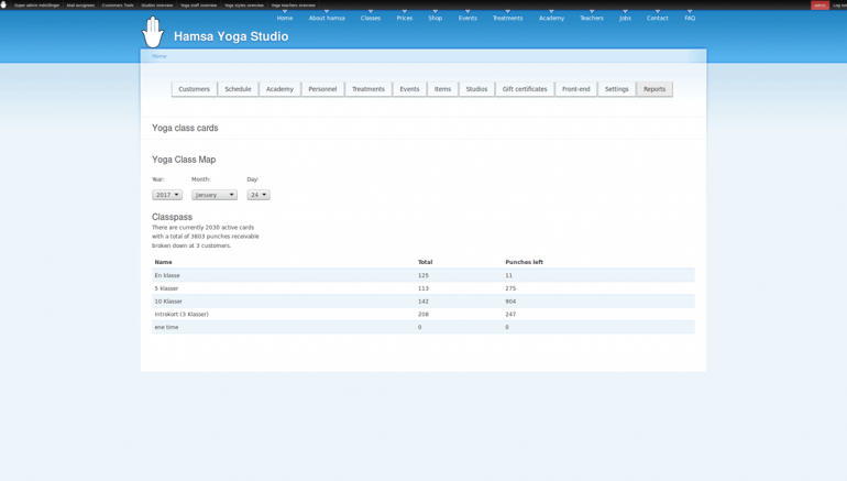 HamsaYoga website, custom made easily managed system